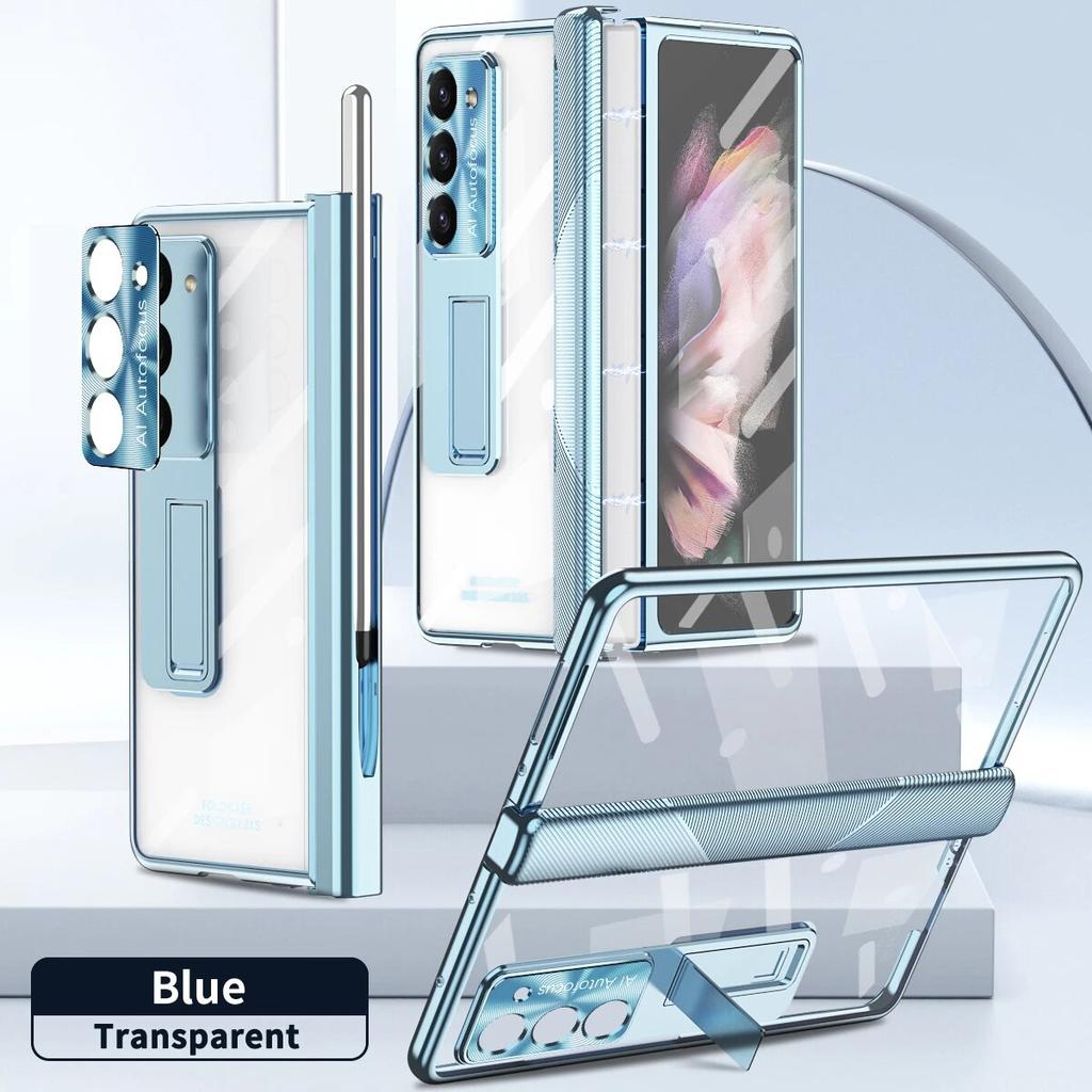 Transparente Hülle für Samsung Galaxy Z Fold 3 4 5, magnetisch, mit S Pen, gehärtetem Film, Kickstand-Schutzhülle