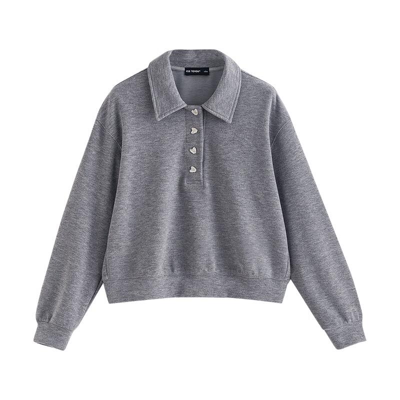 Chuyu Damen Herzknopf Polo Sweatshirt