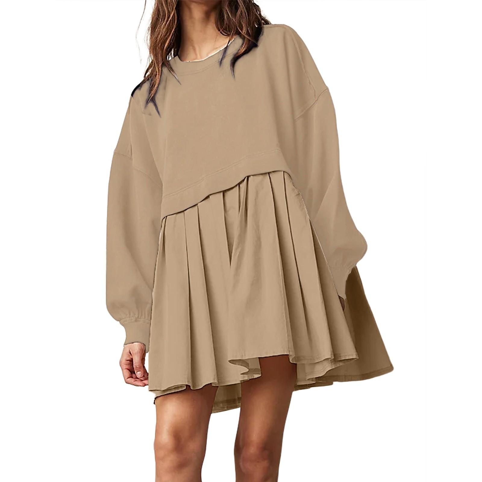 

Женское платье-толстовка большого размера с длинным рукавом в стиле пэчворк, пуловер, топы, платье-толстовка L хаки