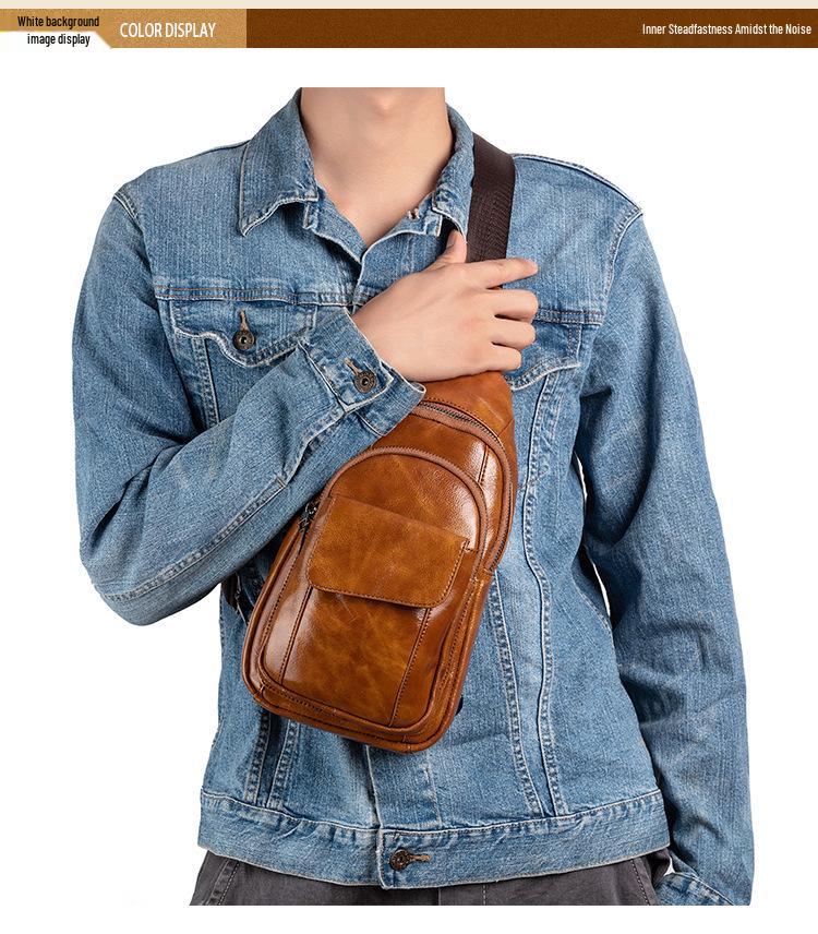 Men's Genuine Leather Chest Bag - Top Layer Cowhide, Crossbody, Fashionable, Retro, Versatile, High-End Style