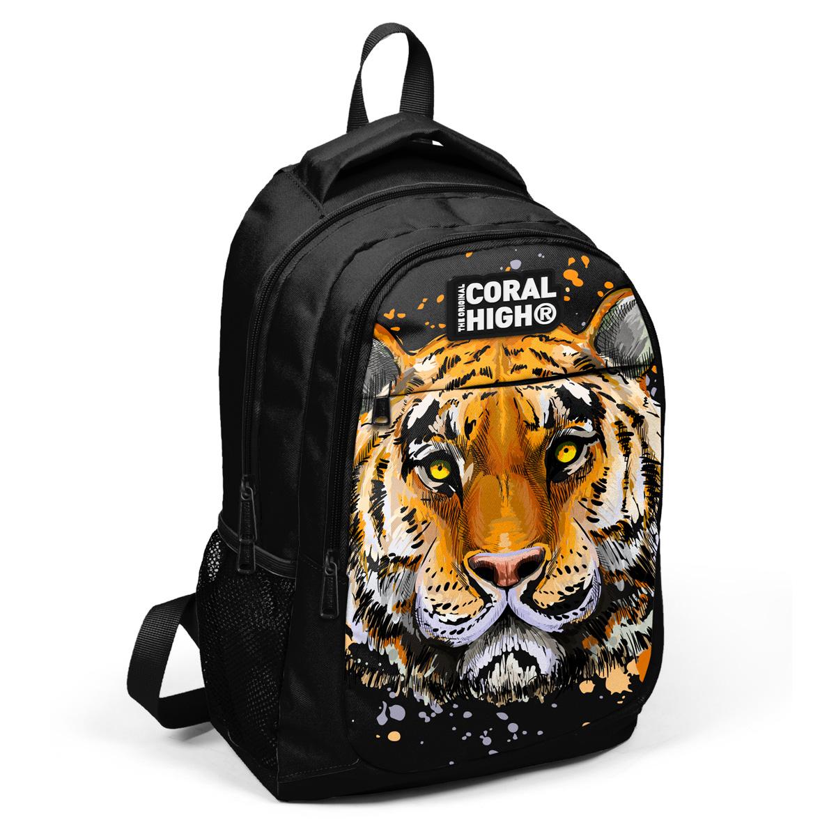 

Детский школьный рюкзак с тремя отделениями Coral High Kids Black Tiger Pattern 14388