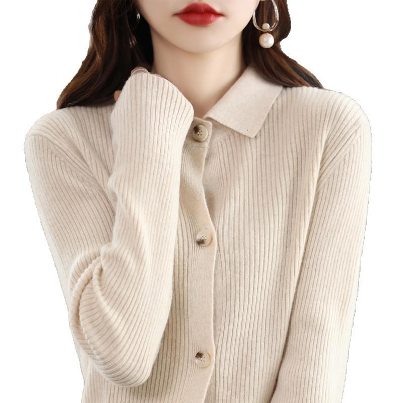 Women's Ribbed Cashmere Cardigan & Knitwear Set - Slimming Lapel Design for Autumn/Winter