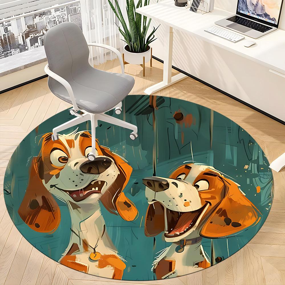 1PC Puppy Playful Office Round Area Rug, Mat Suitable ForOffice, Under Office Chairs Bedroom Living Room Home Decor, Room Deco
