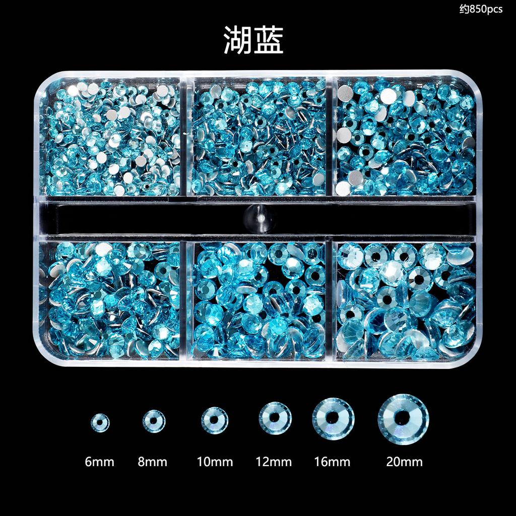 Nail Art Diamond 6 Grid Glass Flat Bottom Round Diamond Crystal Transparent Ab Mixed Color Large And Small Mixed Decoration
