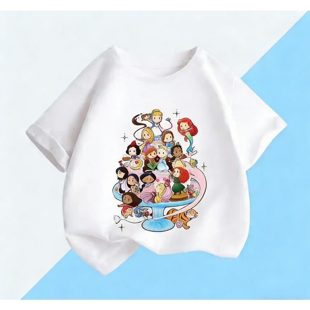 T-shirt per Bambini Giorno Disney, Stampa Principe Principessa Disney, Abbigliamento Estivo Casual da Strada per Bambini