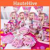 Różowe akcesoria urodzinowe dla dziewczynek dla lalki Barbie z kompletną zastawą stołową i zabawkami