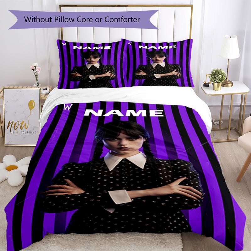 Conjunto de Cama Personalizado com Nome Quarta-feira 3 Peças Capa de Edredom Fechamento Inclui 1 Capa de Edredom e 2 Fronhas, Macio e Confortável para Todas as Estações.