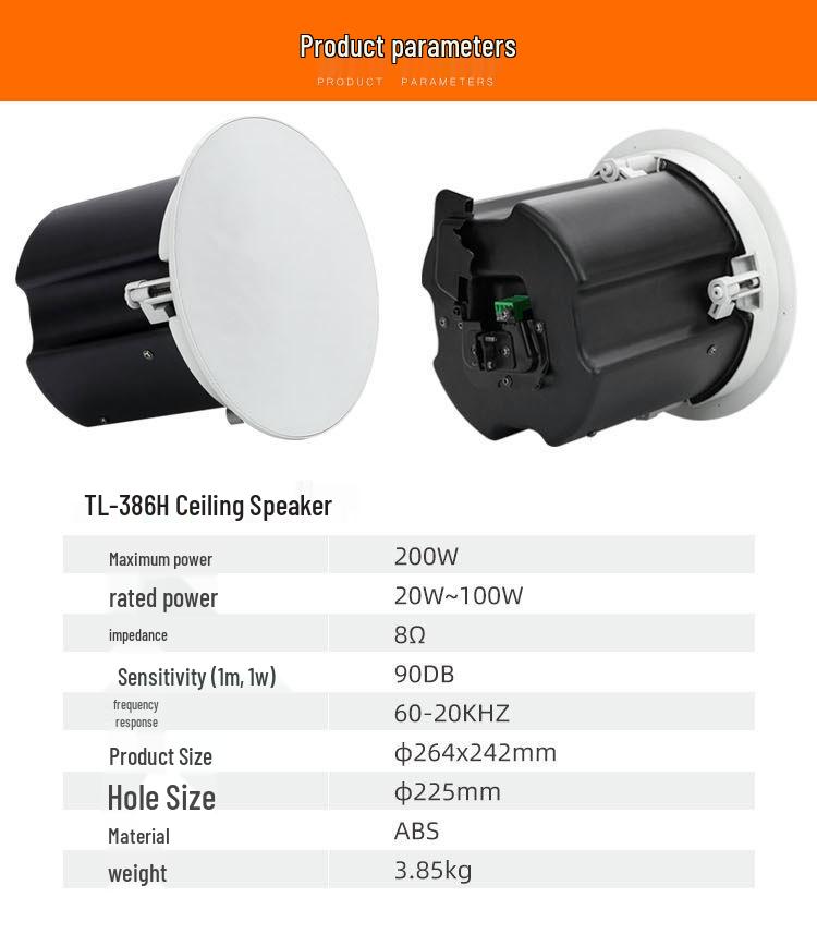 6.5-Inch Iron Fixed-Resistance Ceiling Speaker with Self-Suction Mesh Cover for Home Theater