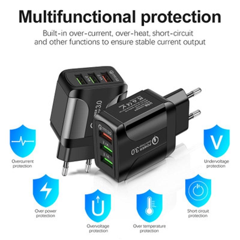 QC3.0 Fast Charge Mobile Phone Charger 3 USB Smart European Rules U.S. Rules British Rules 5V9V12V Multi-mouth Travel Charge