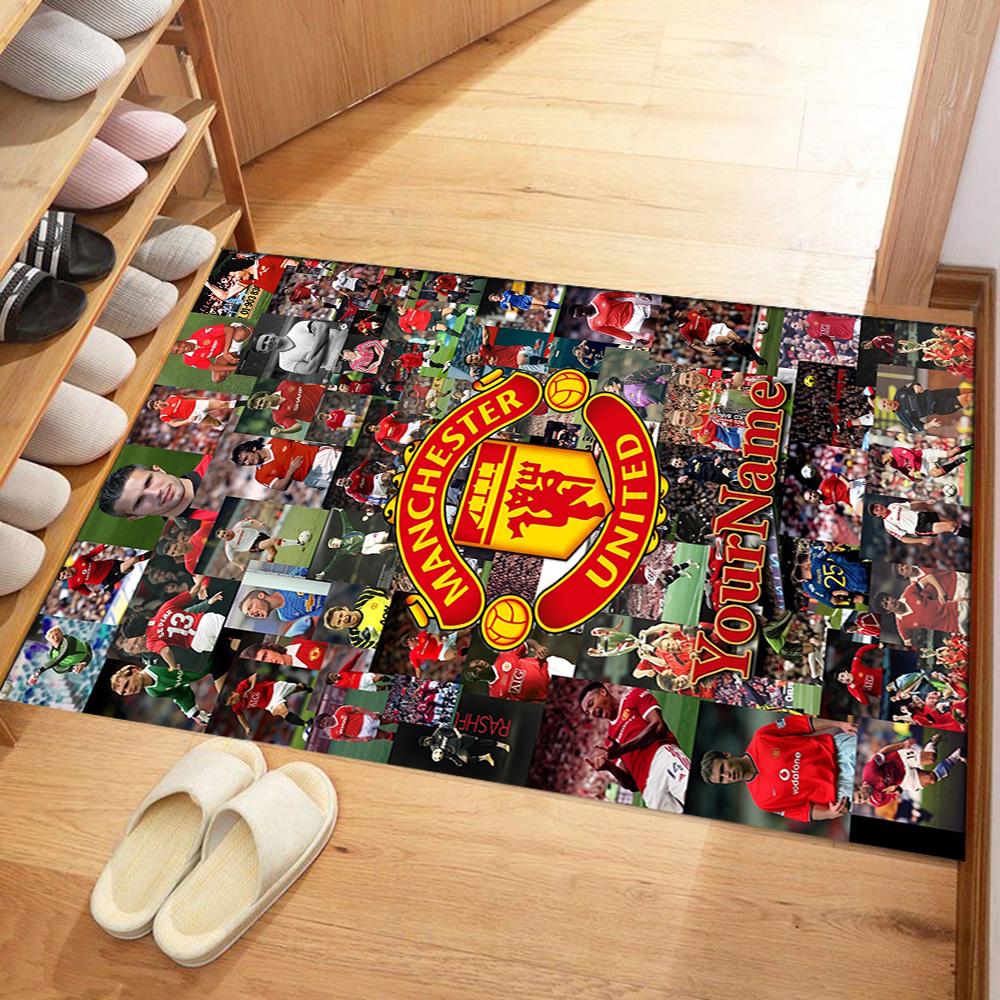 Manchester Customizable Name Floor Mat Perfect for Foyer Dormitory Playrooms Decorate room Anti-slip Rug Anime Office Decor Birthday/Christmas Gift
