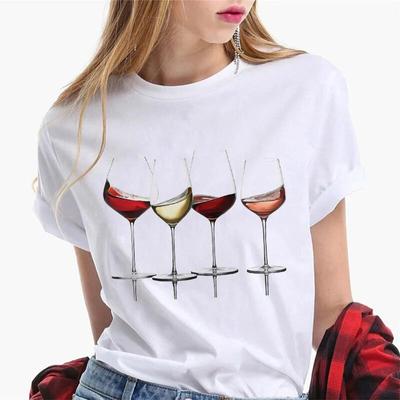 Letní Streetwear Dámské Tričko Oversize Femme Módní Grafické Trička s Vinnou Sklenicí Dámské Krátký Rukáv Dámské 3XL