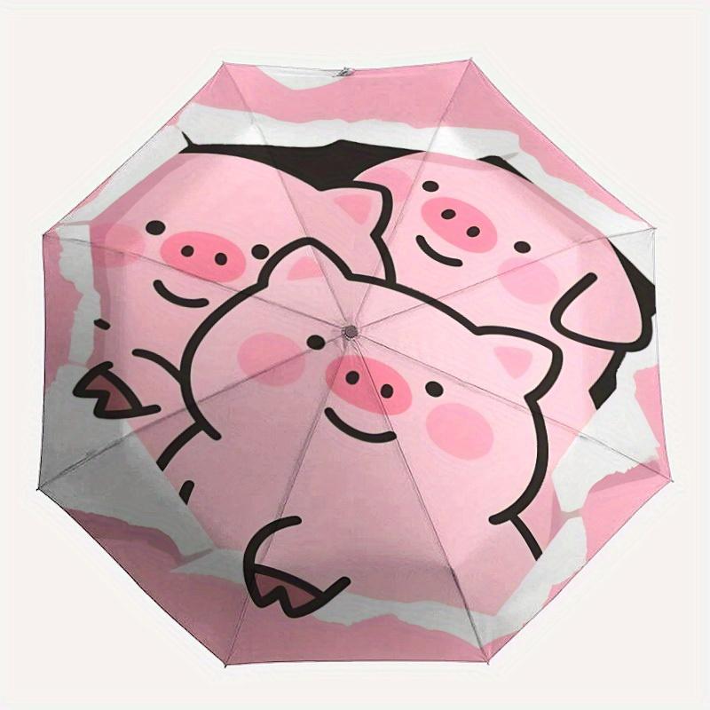 1pc Cute Pig Illustration Umbrella - 8-Rib Automatic Open/Close, Fashionable Compact Umbrella for Outdoor Adventures yy250813139