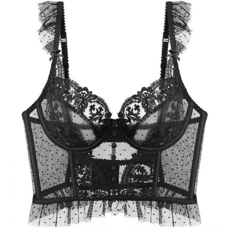 French Lace Bralette Thin Strap Push Up Cami Top Sexy Lingerie Set Women