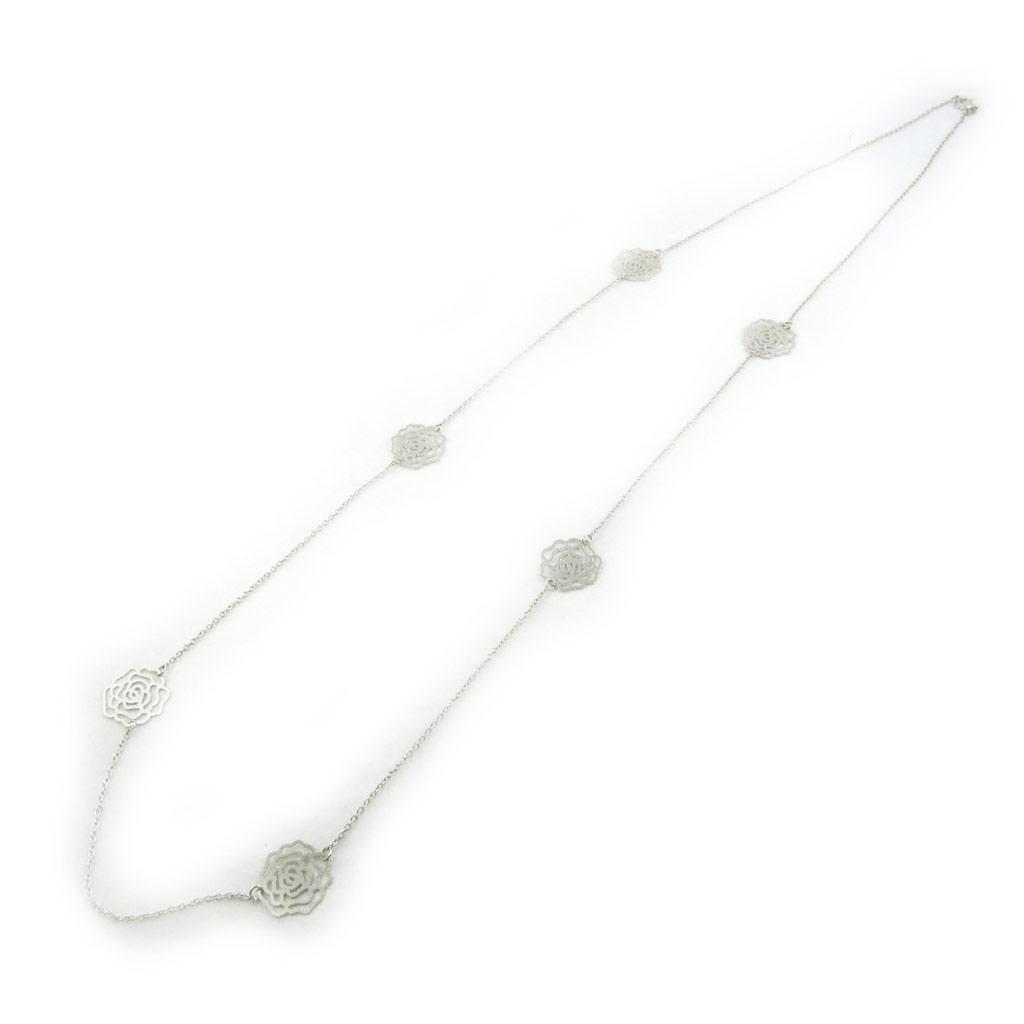 Les Trésors De Lily [N1188] - Silver 'Rosa Romantica' Designer Necklace