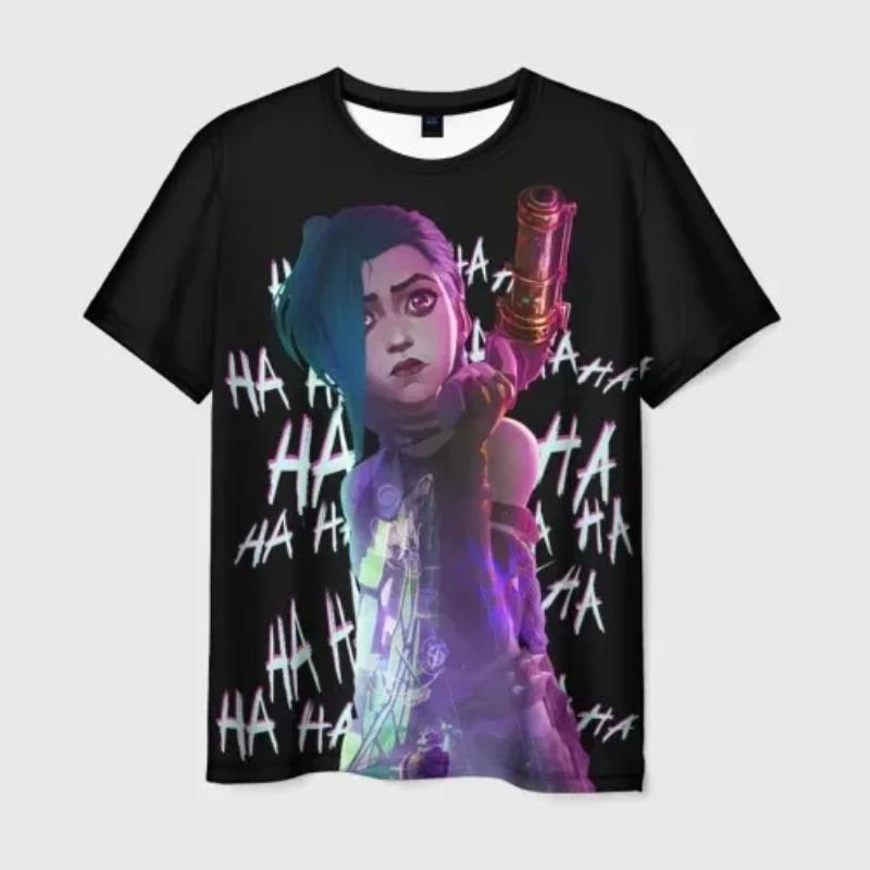 Popular Arcane League Jinx T Shirt 3D Printed Anime T-shirts Summer Round Neck Short Sleeve Top Men Adult Shirt