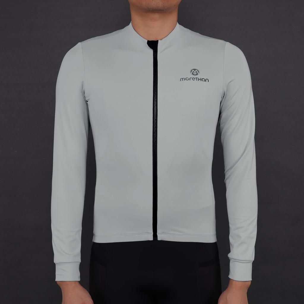 Morethan Cycling Jersey for Fall and Winter Back Suitable for Temperatures Up To Men's Fleece-Lined (Medium/Gray/Long Sleeve) (Reflective Features,