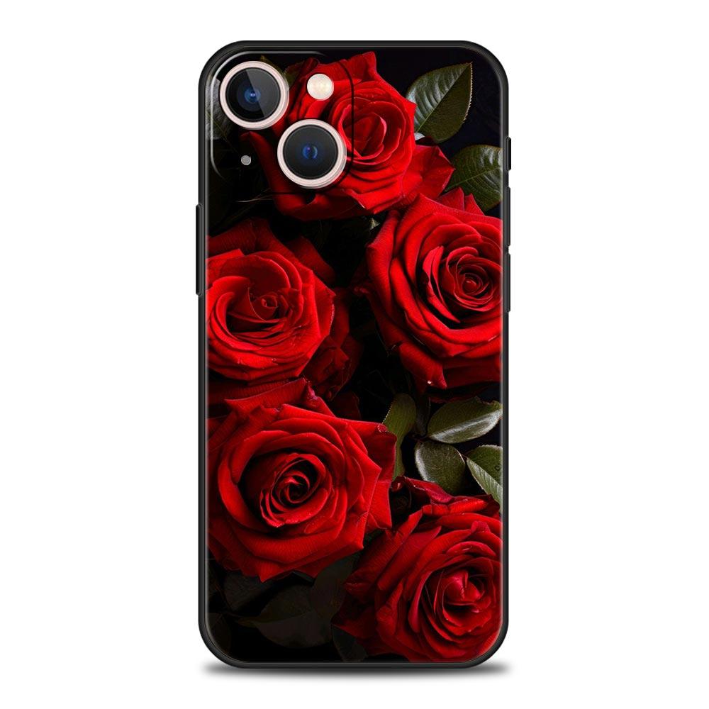 Red Roses Flowers Phone Case For iPhone 16 15 14 11 Pro Max 12 13 7 8 Plus X XR XS SE 2020 Soft Black Cover