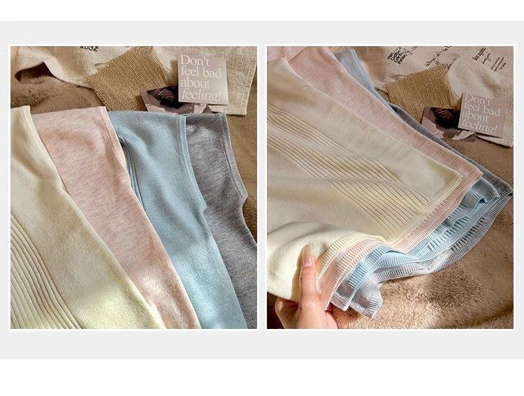 2025 Summer Women's V-Neck Knit Top with Shoulder Pads and Ribbon - Hong Kong Style