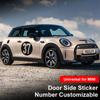 Car Door Side Number Custom Decal Skirt Sticker Decoration For MINI Cooper One Countryman F55 F56 F60 R55 R56 R60
