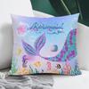 Mermaid Ocean Pillowcase Throw Cushion Cover Cute Sea Life Decor for Girls Bedroom Nursery Gift Square 18x18 Inch
