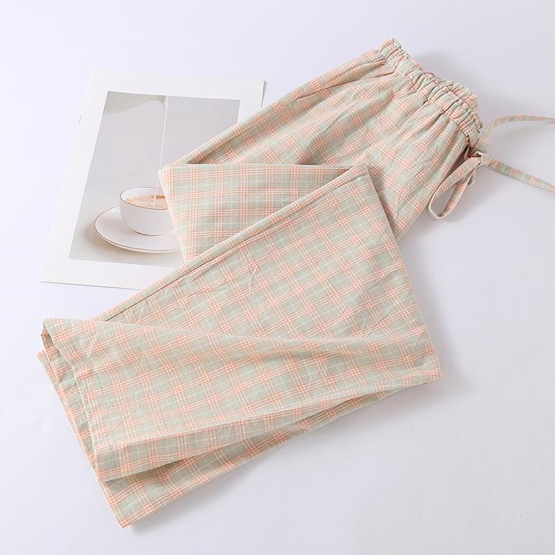 Pyjama aus japanischer Baumwolle: Karierte Hosen für Damen & Herren für Frühling, Sommer & Herbst Female, L