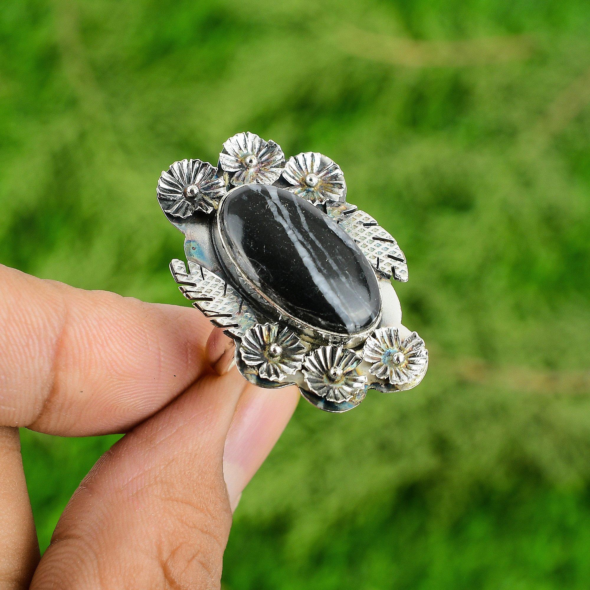 

Gift For Her 925 Silver Natural Chrysanthemum Promise Flower Adjustable Ring Adjustable