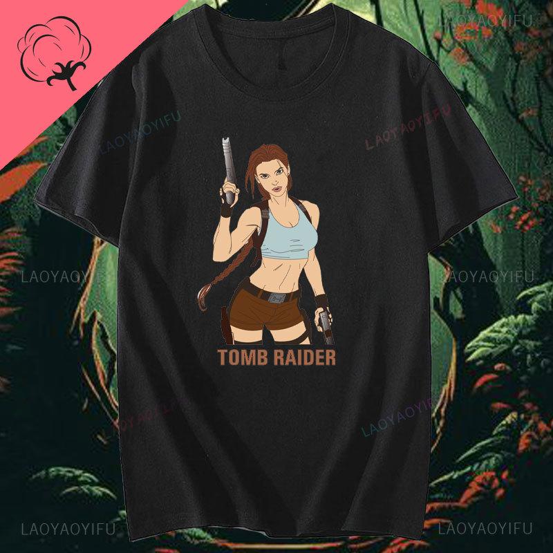 Tomb Raider Lara Croft Unisex High Quality Printed Cotton T Shirt Street Style Short Sleeve Cool Game Enthusiast Daily Top