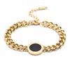 18K Gold Plated Roman Numeral Black Onyx Cuban Link Bracelet, Dainty Chunky Chain Bracelet for Women, Trendy Jewelry