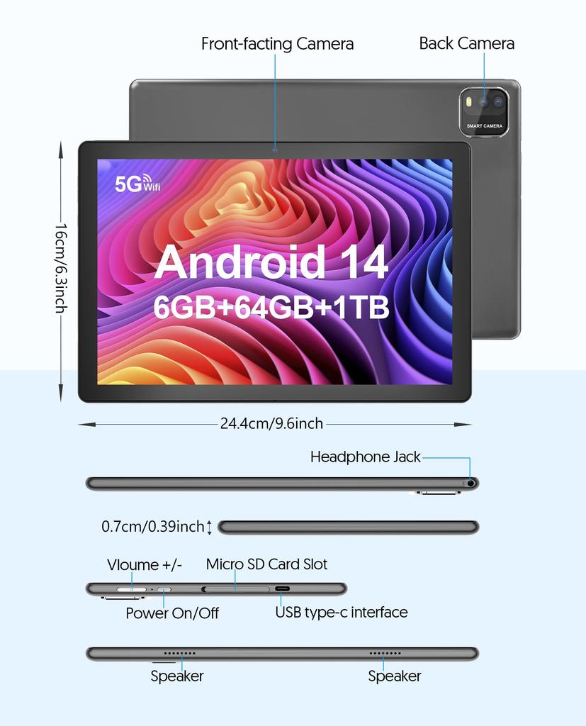 Neues PUTECCH Android 14 Modell mit 5G Dual Bluetooth 1280 x 800 FHD IPS GMS Tablet-PC mit Maus und Stift 10-Zoll-Tablet, Tablet, 10-Zoll Wi-Fi