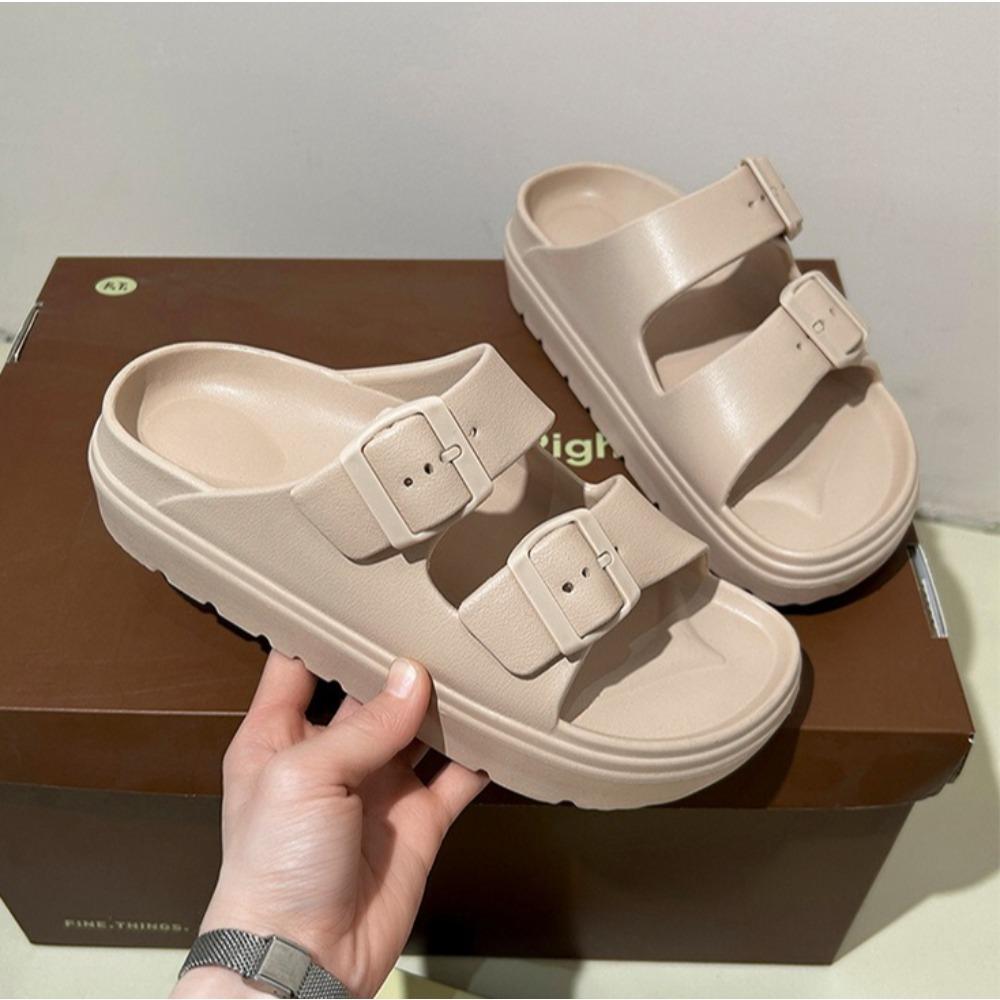 Fashion Thick Soled Slippers for Women's 2025  Summer New Outdoor Wear Double Strap Sandals Anti Slip Breathable Soft Soled Beach Shoes