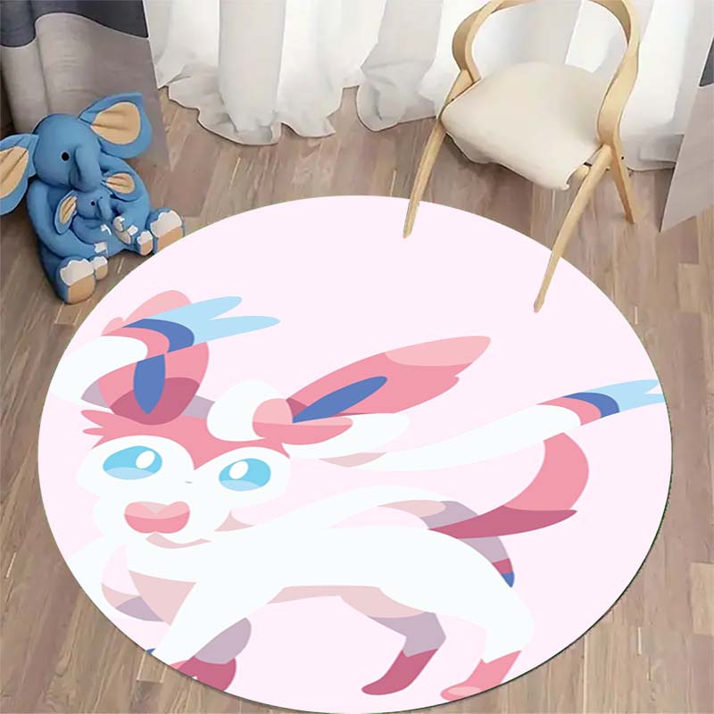 Kawaii Sylveon Theme Round Area Rug Pink Fairy Pattern Circular Rug Kids Girls Bedroom Gamer Room Decor