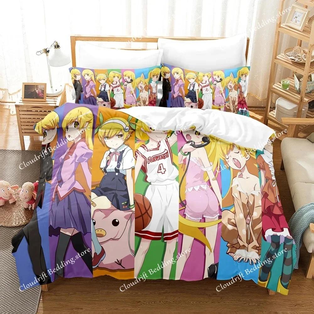 Neues 3D-Druck Monogatari Serie Bettwäsche-Set Anime Araragi Koyomi Bettbezug Doppel Einzel Voll Queen King Erwachsener Kinder Steppdeckenbezug02