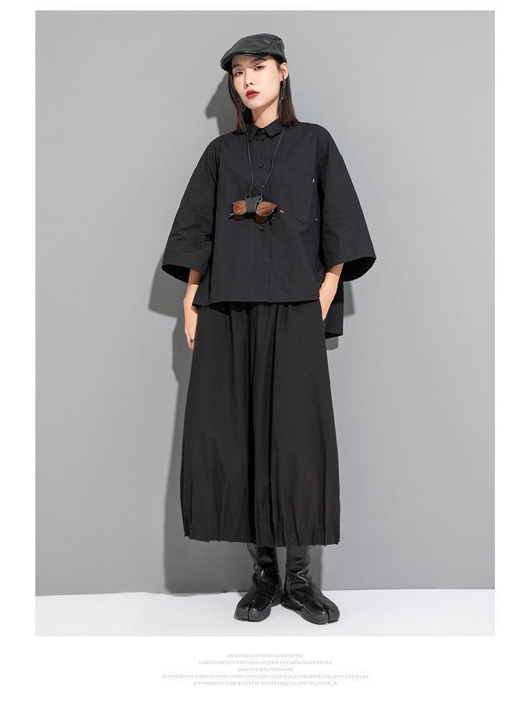 Women's Dark Chinese Style Irregular Mid-Sleeve Loose Top