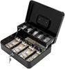 Indian Factory Metal Cash Box with Key Lock, Money and Coin Organizer for Shop, Office and Home, Black, 15D X 12W X 12H Centimeters