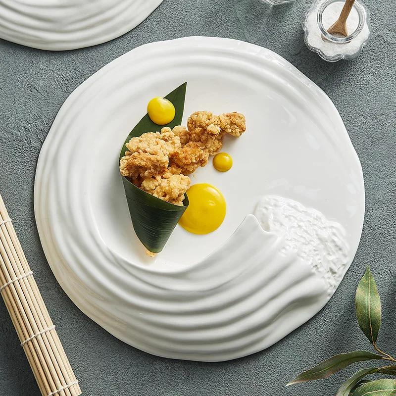 Wave Artistic Conception Fusion Tableware Ceramic Tableware Western-style Flat Special-shaped Hotel Advanced Cold Dish Set Plate