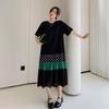 DIMANAF Summer Plus Size Fashion Women Elegant Lady Long Dress Black Polka Dots Spliced Cotton Loose Clothing