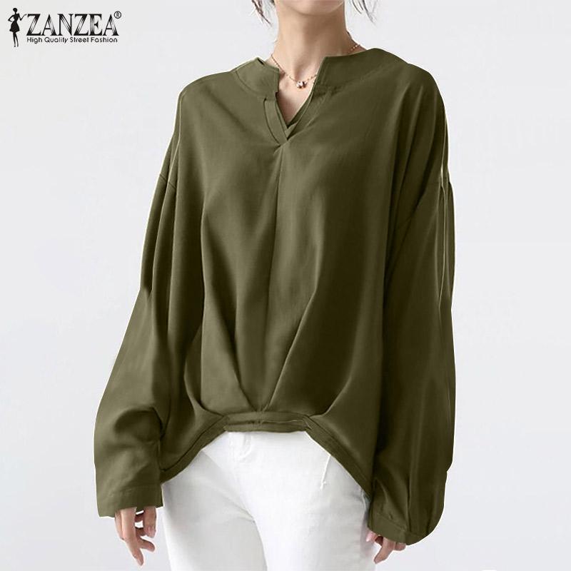 

ZANZEA Свободная повседневная V-образный вырез с длинным рукавом Женская блузка