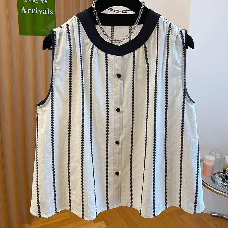 Striped Thin Sleeveless Women Vest Tops 2025 New Summer Loose O Neck Tank Tops Female