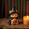 Trendy Desk Accessories Vintage Witch Cat Halloween Decoration, Small Wooden Unique Gift for Her Figurine Farmhouse Mantel, Bookshelf Table,