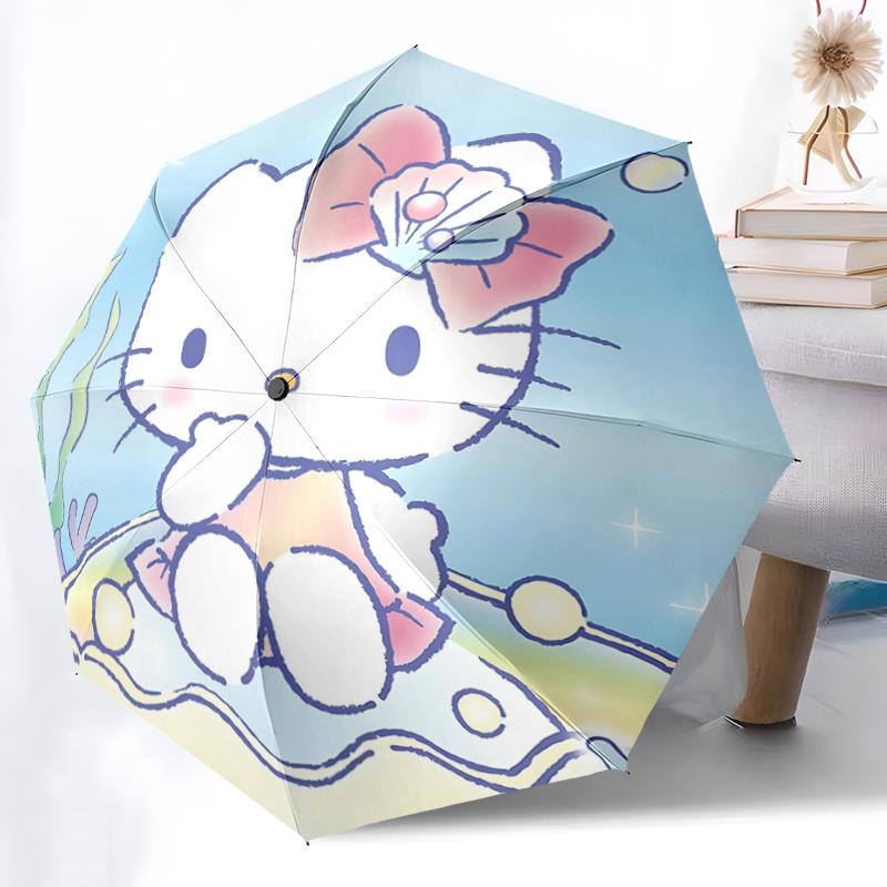 1pc Hello Kitty Underwater Adventure Automatic Opening/Closing Umbrella - Portable Three-Fold Design with 8-Bone Iron Frame, Outdoor, Gift for Fans, T
