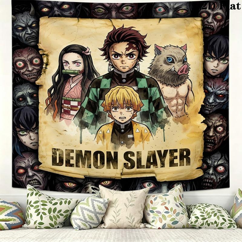 Demon Slayer Wall Tapestry Aesthetic Wall Hanging Printed Fabric Blanket Decorative Tapestries For Bedroom Living Room Home Decor
