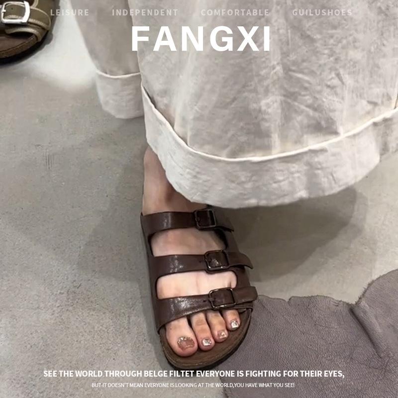 Sheepskin~ Summer thick-soled cool slippers women's wear flat-soled slippers cork-soled beach women's shoes