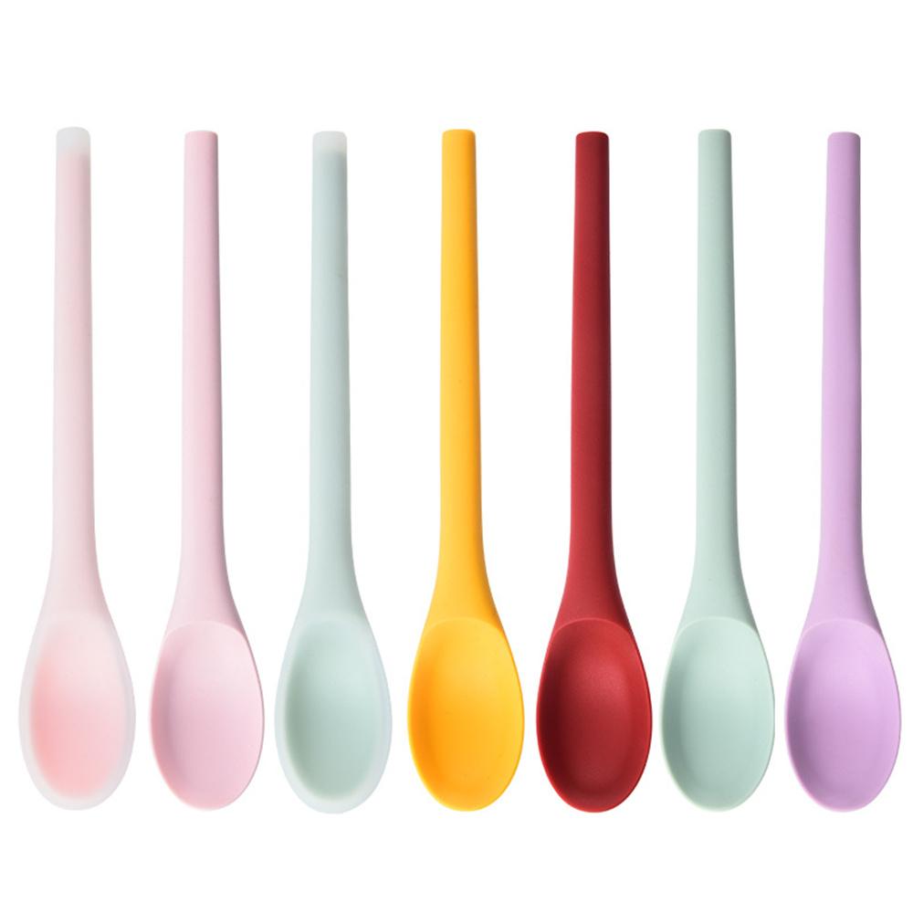 Silicone Spoon Small Spoon with Long Handle Heat Resistant Easy To Clean Non-stick Rice Spoons Tableware Utensil Kitchen Tool