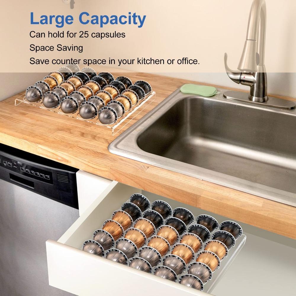 Clear Plastic Coffee Pod Storage Tray Holds 25 Capsules Drawer Insert Organizer For Office