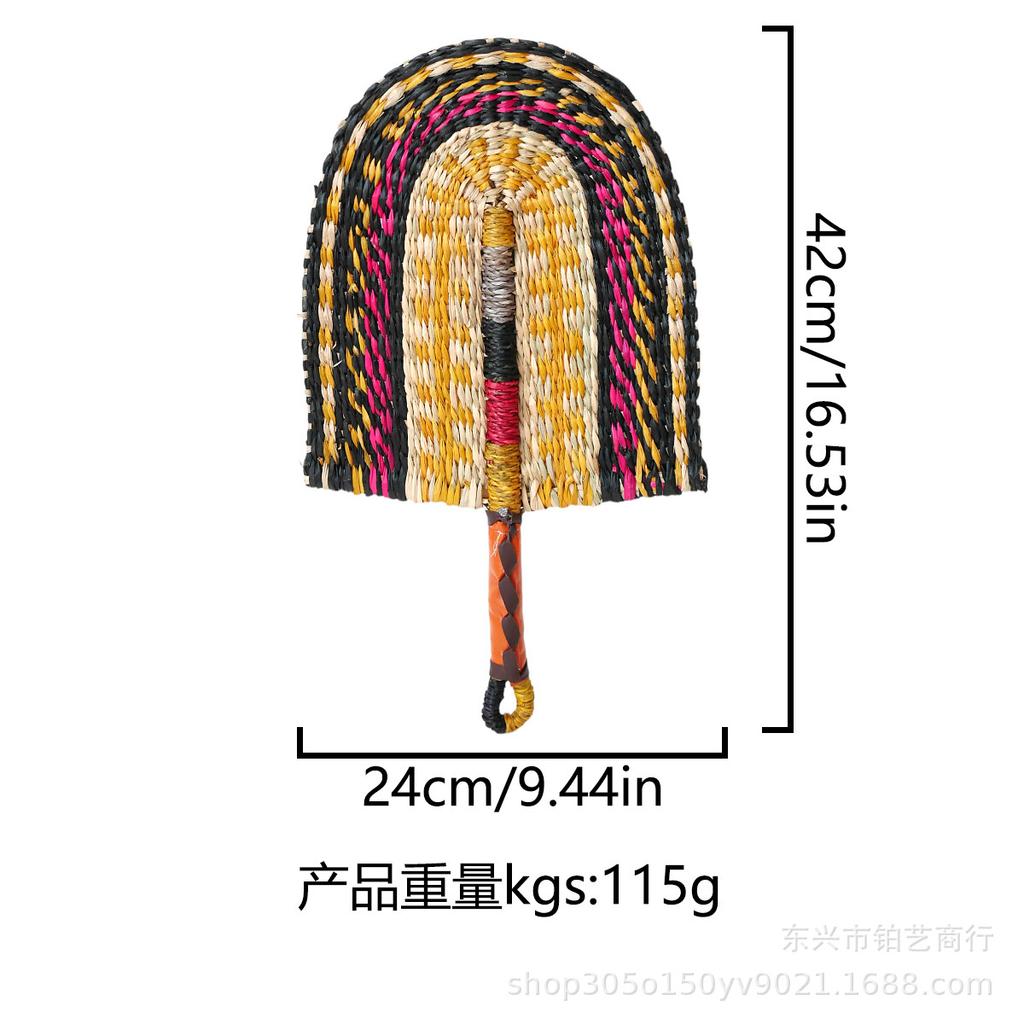 Seagrass Woven Straw Fan Wall Hanging Simple Elements Colored Wall Decoration Daily Summer Hand Crank Fan