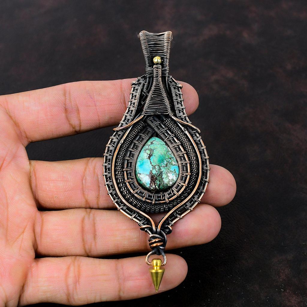 Tibetan Turquoise Pendant Copper Wire Wrapped Gemstone Pendant Handmade Wire Wrap Jewelry Dainty Pendant Wedding Gift Amazing Copper Jewelry