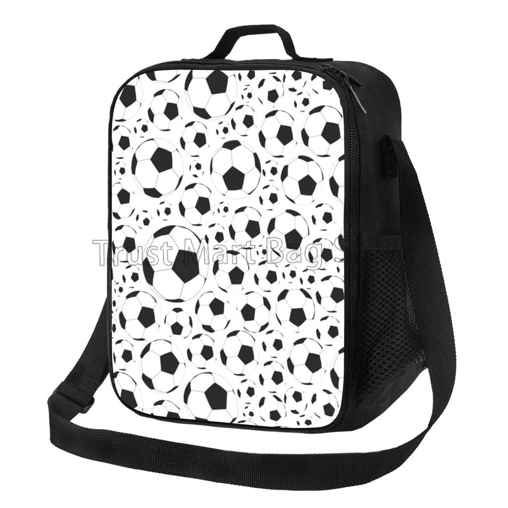 Soccer Ball Insulated Lunch Bag for Women Men Football Reusable Lunch Box for Office Work School Picnic Beach Cooler Tote Bags