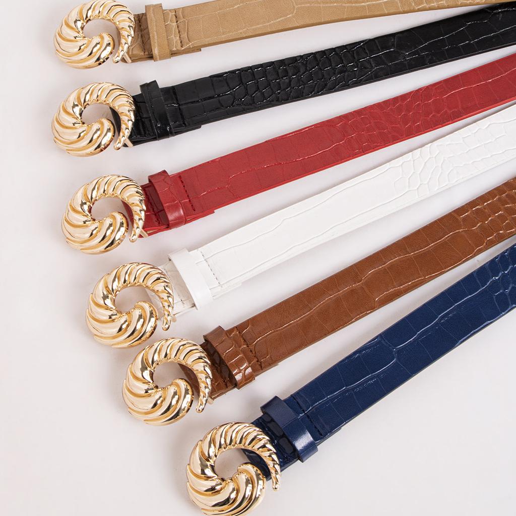 New Conch Texture Exquisite Crocodile Pattern Patent Leather Chic Women's Belt Fashionable European and American Business PU Women's Belt