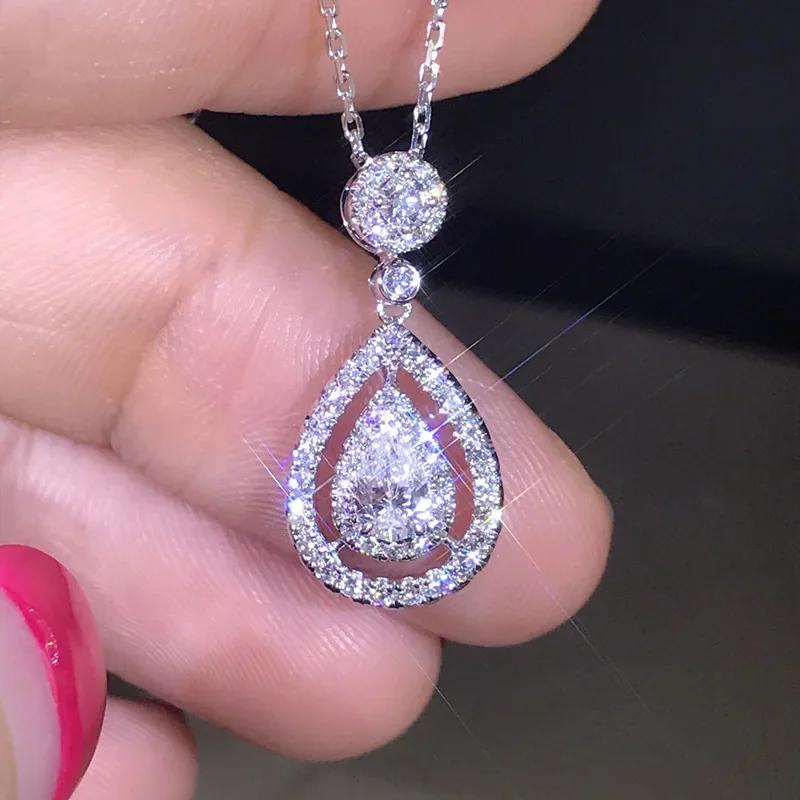 Elegant Women'S Droplet Pendant Necklace With Shiny Zircon Fashionable Luxury Jewelry Accessory For Any Occasion