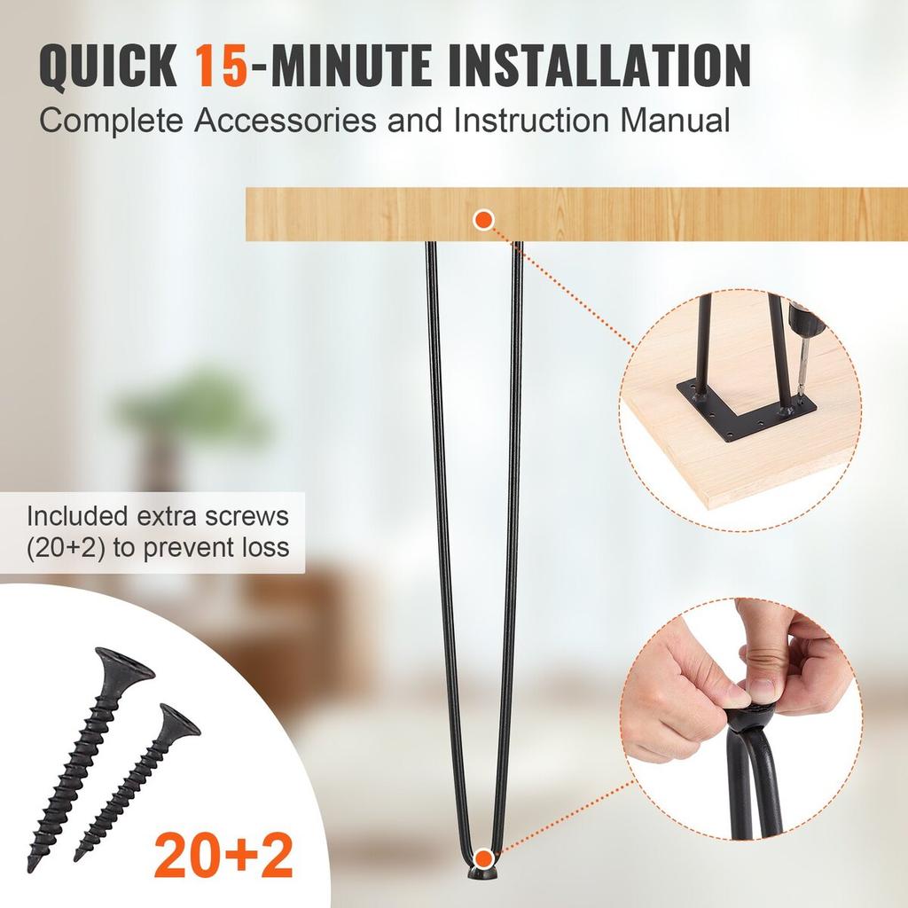 711.2MM Hairpin Furniture Legs, Metal Home DIY Projects for Nightstand, Coffee Table, Desk, 226.8KG Load Capacity with Rubber Floor Protectors, Metal
